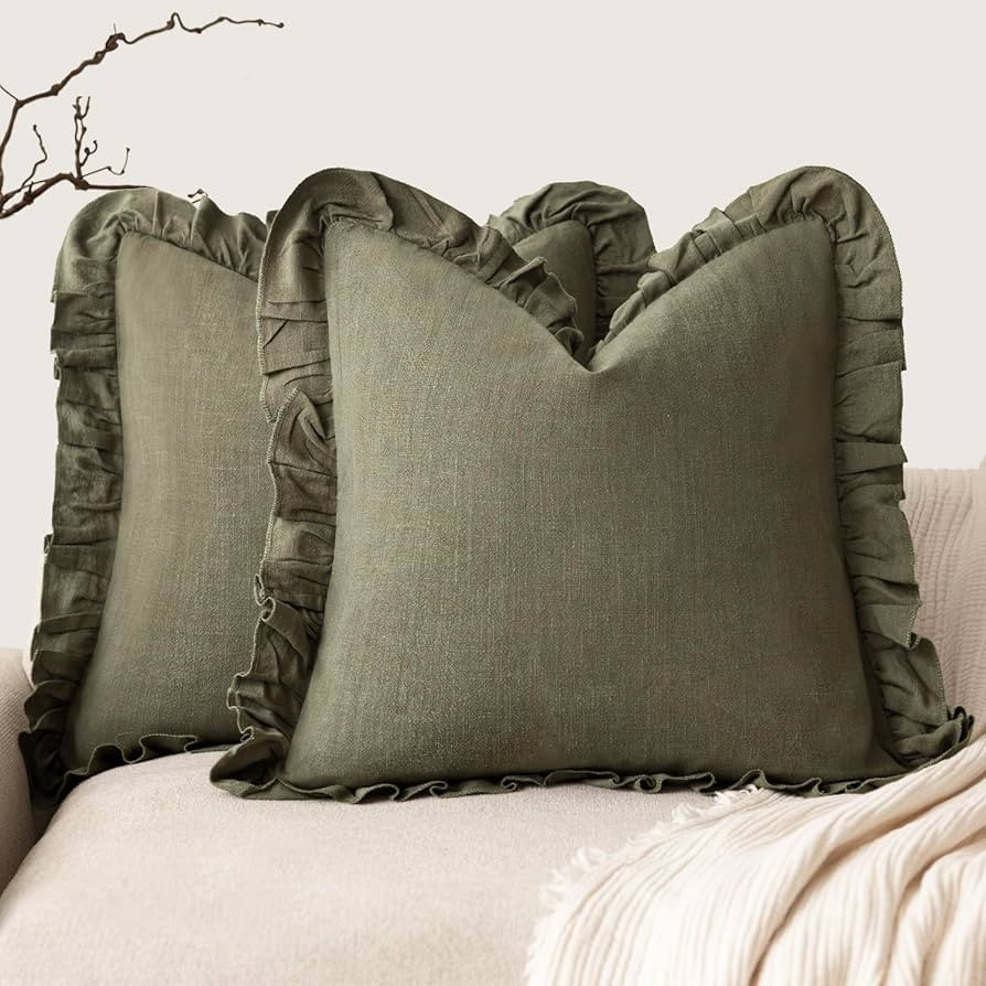Foindtower Set of 2 Decorative Soild Fringe Ruffle Throw Pillow Covers Soft Boho Farmhouse Cushio... | Amazon (US)