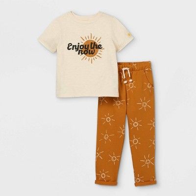 Toddler Boys' 2pc 'Enjoy The Now' Short Sleeve T-Shirt & Jogger Pants Set - art class™ Gold | Target