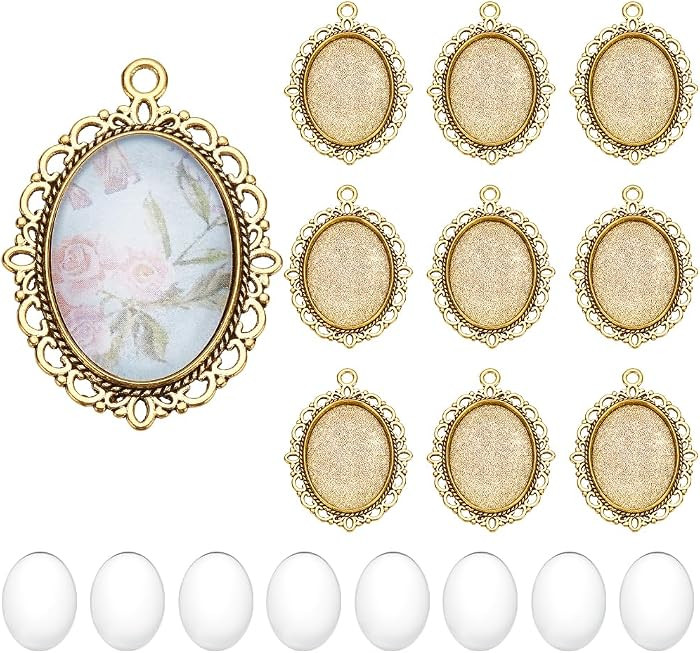 PH PandaHall 60pcs Gold Pendant Trays Kit, 30pcs Oval Blank Bezel Pendant Trays Base, 30pcs 25x18... | Amazon (US)