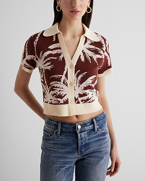 Printed Tipped Polo Cardigan | Express