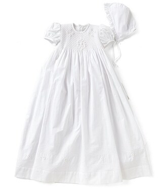 Baby Girls Newborn-12 Months Smocked Christening Gown & Matching Bonnet Set | Dillard's
