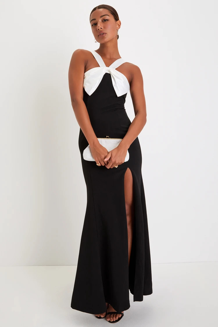 Luxurious Outlook Black and White Bow Mermaid Maxi Dress | Lulus