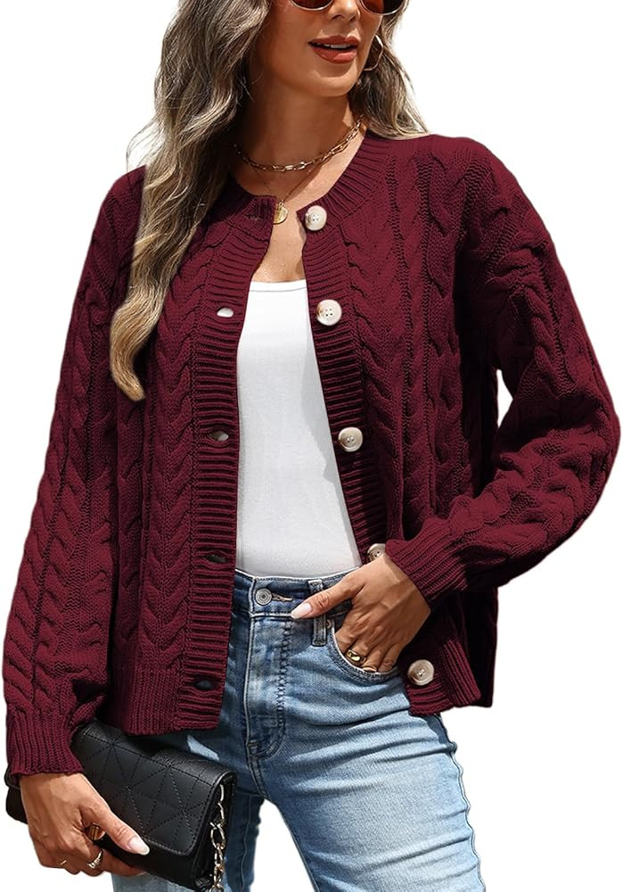 CiCiBird Womens Fall Cardigan Sweaters Casual Cable Knit Button Jackets Long Sleeve Open Front Ou... | Amazon (US)