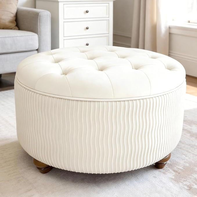 modscape 30-Inch Round Velent Storage Ottoman Coffee Table Upholstered Ottomans Table for Living ... | Amazon (US)