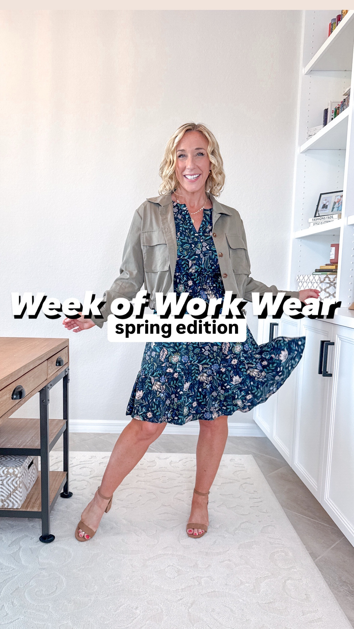Week of Work Wear:
1. MONDAY: dress - size small. Currently30% off // jacket - size medium. 
2. TUESDAY: peplum top - size XS // pants - size 4. 
3. WEDNESDAY: pleated skirt - size XS // white t-shirt - size small // denim jacket - size small. 
4. THURSDAY: floral pants - size small // blue t-shirt - size small. 
5. FRIDAY: eyelet top - size small. Currently 50% off // wide leg jeans - size 4.

* set from beginning - size small. 

* teacher outfit, teacher clothes, teacher style, office outfit. 

#LTKOver40 #LTKWatchNow #LTKSeasonal