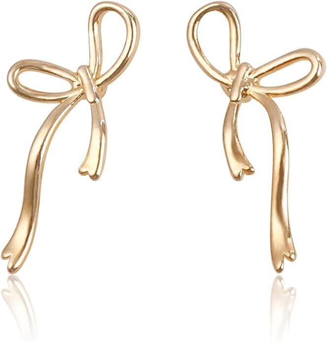 Gold Bow Earrings Gifts For Women Small Cute Stud Silver Earrings For Teens Dainty Ribbon Earings... | Amazon (US)