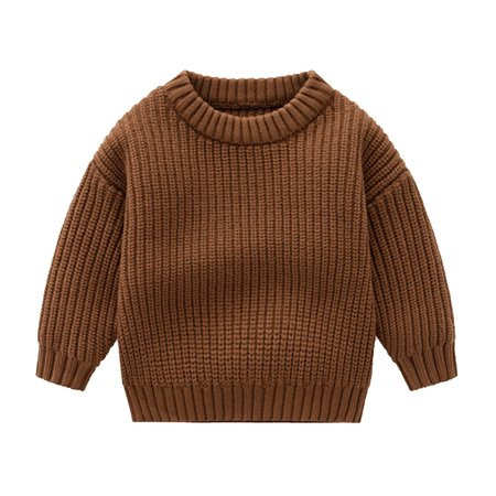 Infant Sweatshirt Toddler Baby Boys Girls Cute Solid Color Cute Winter Thick Casual Keep Warm Sweater New Toddler Girls Sweater Knit Pullover Tops Brown 6-9 Months | Walmart (US)