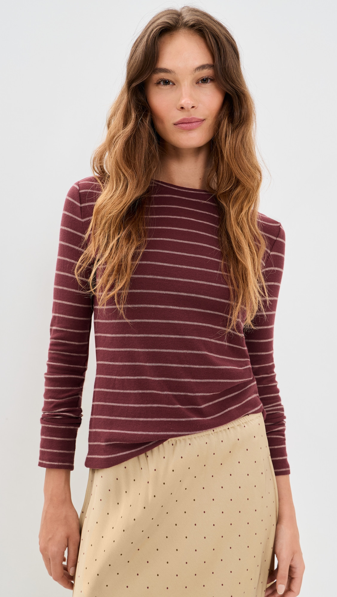 Vince Stripe Long Sleeve Crew Tee Black Rose Combo L | Shopbop