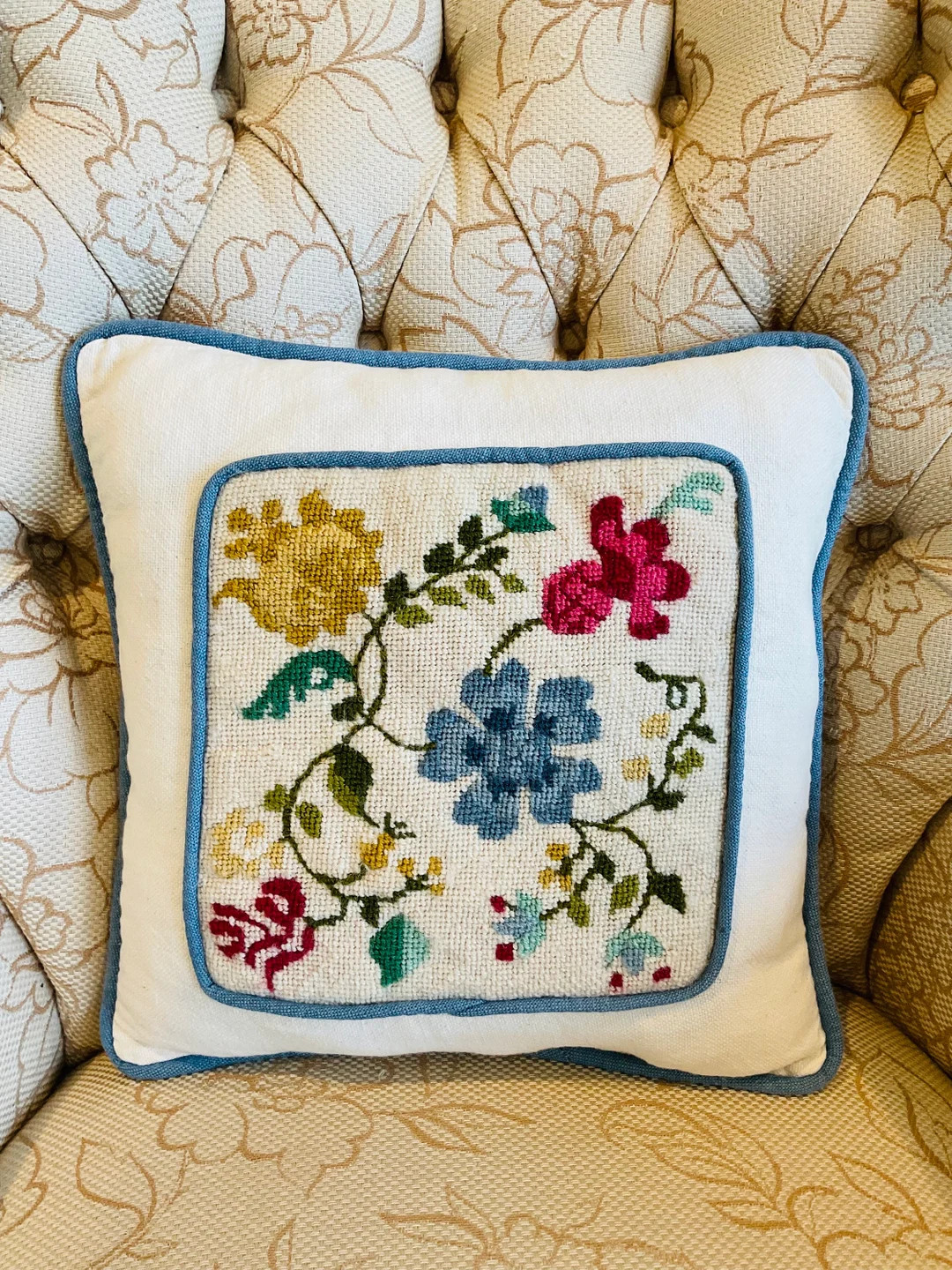 Floral 13 Needlepoint/fabric Throw Pillow - Etsy | Etsy (US)
