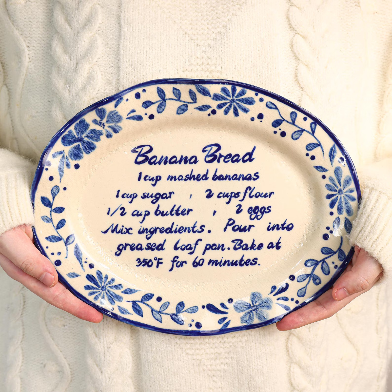 Custom Blue Floral Recipe Plate Handmade Family Recipe Personalized Ceramic Dish 26cm Serving Tra... | Etsy (US)