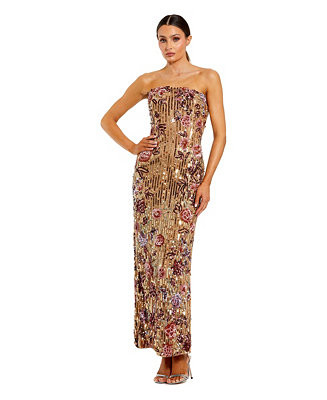 Petite Floral Embellished Strapless Column Dress | Macy's