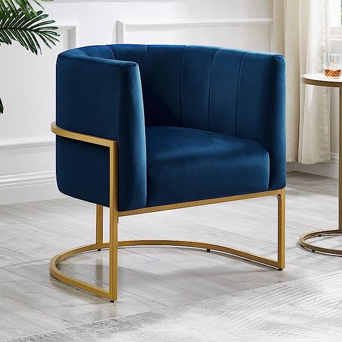 24KF Upholstered Living Room Chairs Modern Navy Textured Velvet Upholstered Accent Chair with Gol... | Amazon (US)