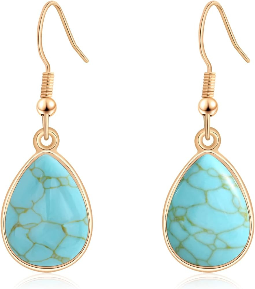 Turquoise Dangle Earrings for Women-14K Gold Plated Teardrop Earrings for Women Handmade Drop Gem... | Amazon (US)