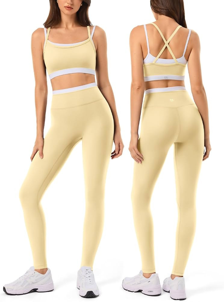 2 Pieces Workout Sets for Women,Seamless Yoga Leggings with Padded Sports Bras,Athletic Matching ... | Amazon (US)