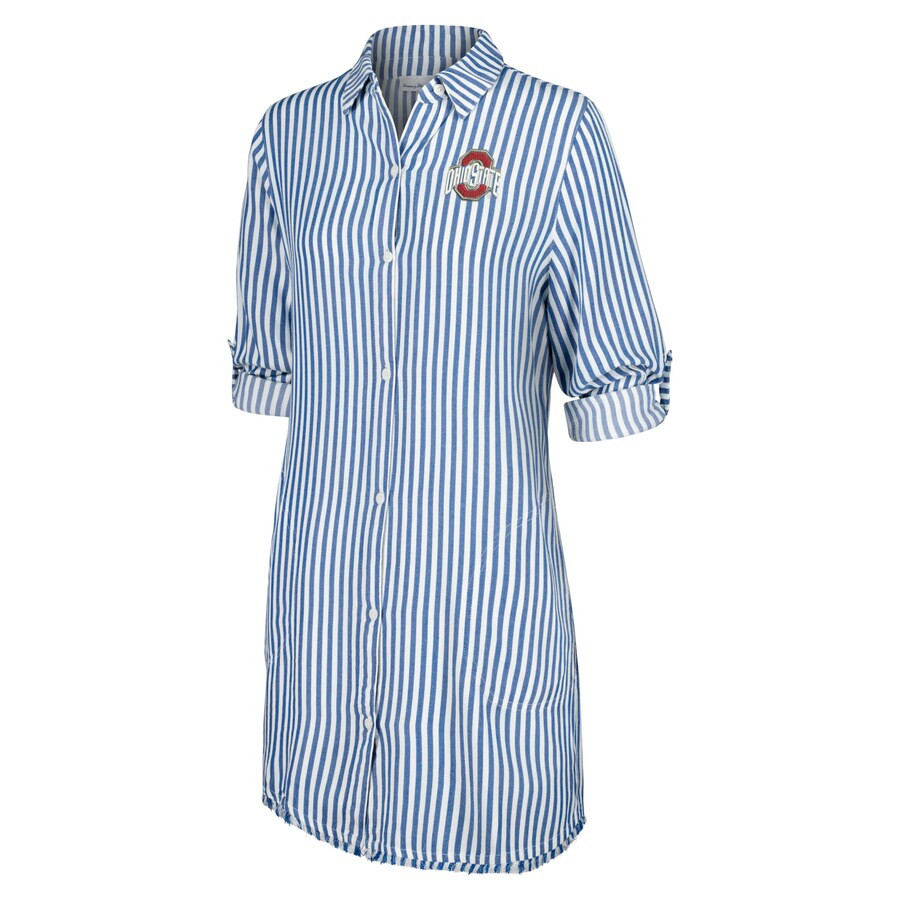 Ohio State Buckeyes Tommy Bahama Women's Chambray Stripe Cover-Up Shirt Dress - Light Blue | Fanatics