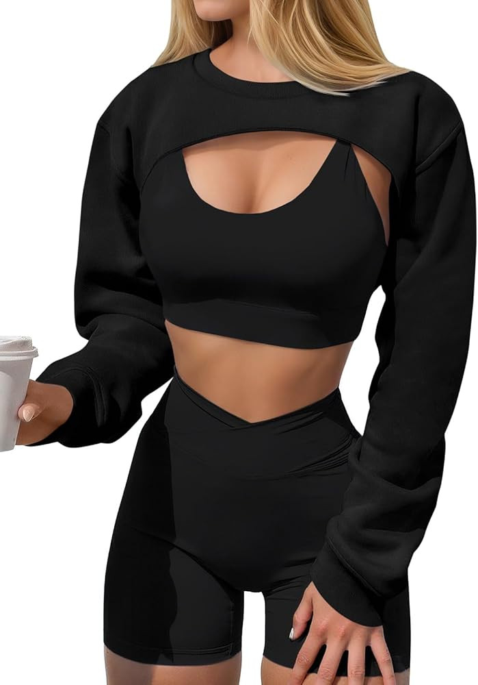 Yousify Womens Cropped Sweatshirt Shrugs Long Sleeve Workout Gym Cover Ups Bolero Shrug Y2k Super... | Amazon (US)