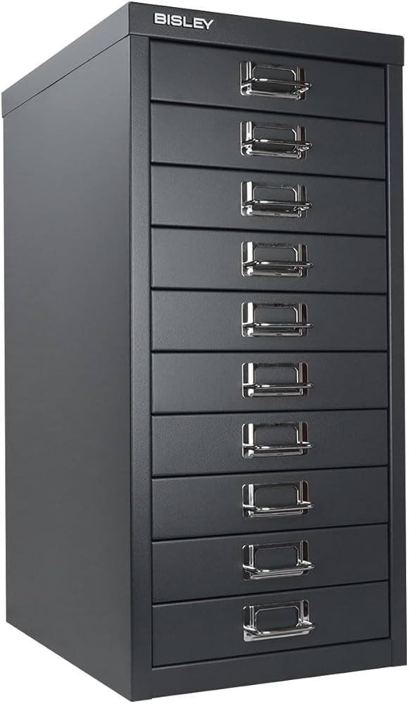 Bisley 10-Drawer Steel MultiDrawer Cabinet - Anthracite Grey, Chrome Pull Handles with Label Hold... | Amazon (US)
