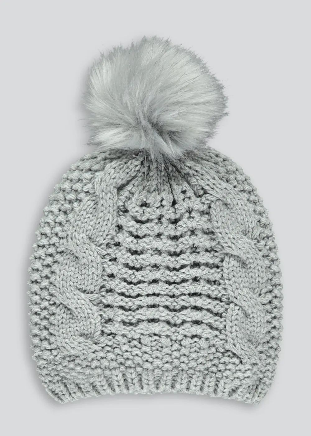 Faux Fur Bobble Hat – Grey | Matalan (UK)