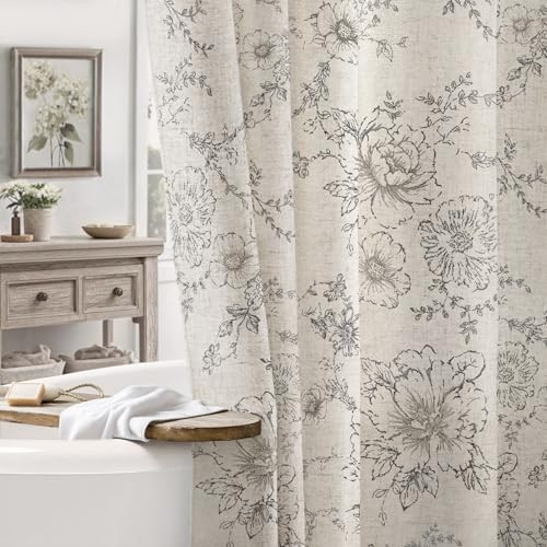 NDDYCU Farmhouse Floral Linen Shower Curtain, Vintage Grey Pattern Rustic Shower Curtains for Bathroom, Tan Taupe,Gray,72x84 | Amazon (CA)