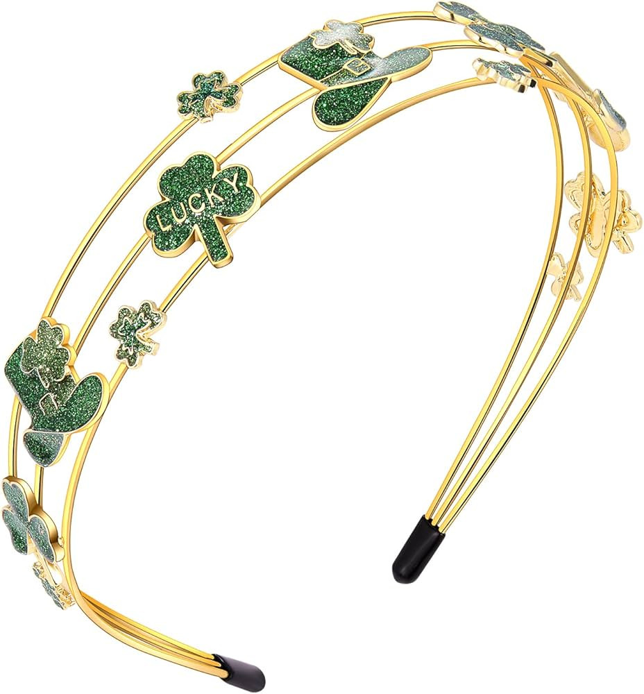 St.Patrick's Day Headband for Women Glitter Green Shamrock Headbands Multi Layer Crystal Hairband... | Amazon (US)