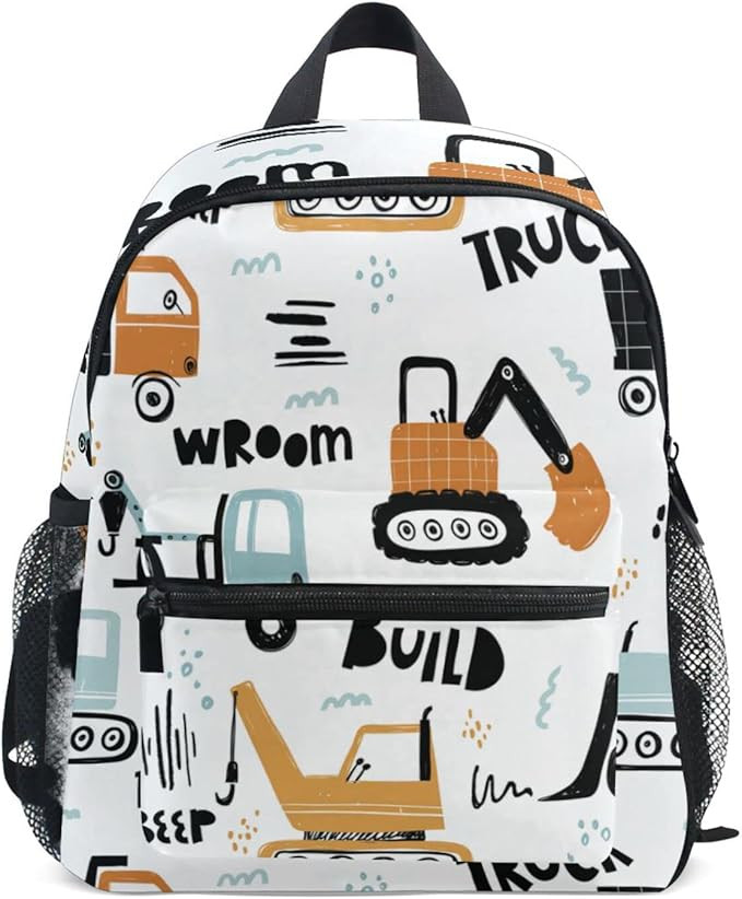 Funny Construction Transport Car Preschool Backpack with Chest Strap,Mini Toddler Backpack Daycar... | Amazon (US)