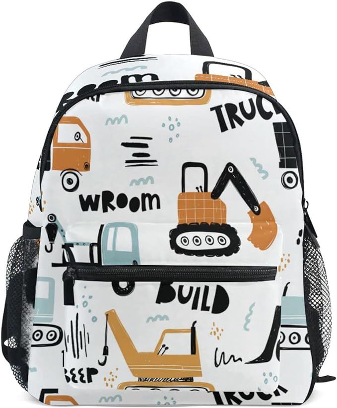 Funny Construction Transport Car Preschool Backpack with Chest Strap,Mini Toddler Backpack Daycar... | Amazon (US)
