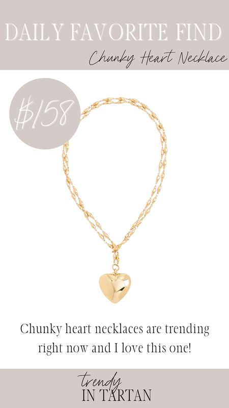 Daily favorite find- chunky heart necklace!

Gold necklace, heart necklace, jewelry, statement necklace 

#LTKSeasonal #LTKstyletip
