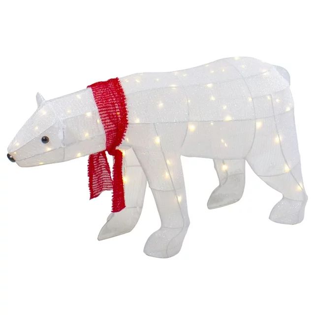 Northlight 32" LED Lighted Tinsel Polar Bear Outdoor Christmas Decoration | Walmart (US)
