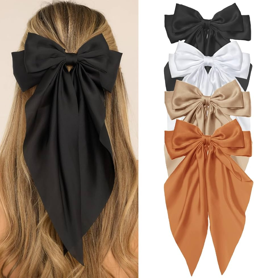 Hair Bows for Women Clips Big Womens Hair Bow Ribbon, Long Silky Satin Ribbon Bows for Hair Overs... | Amazon (US)