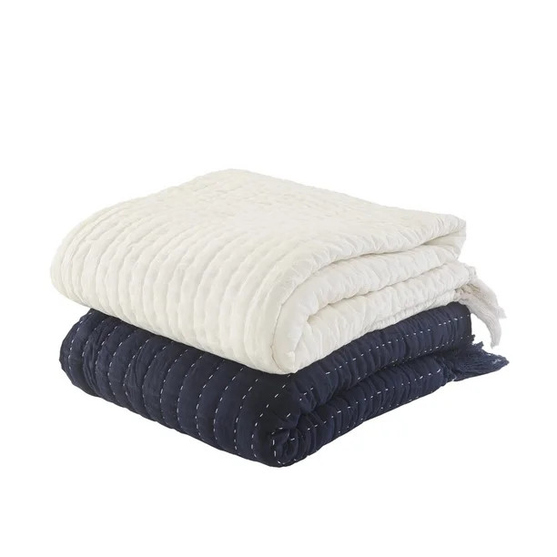 LR Home Solid Ivory 50" x 60" Throw Blanket with Fringe | Walmart (US)