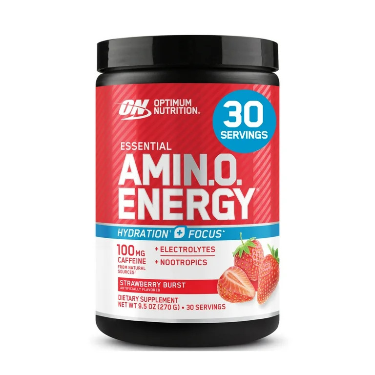 Optimum Nutrition Essential Amino Energy Hydration Plus Focus Powder, Strawberry Burst, 9.5 oz | Walmart (US)