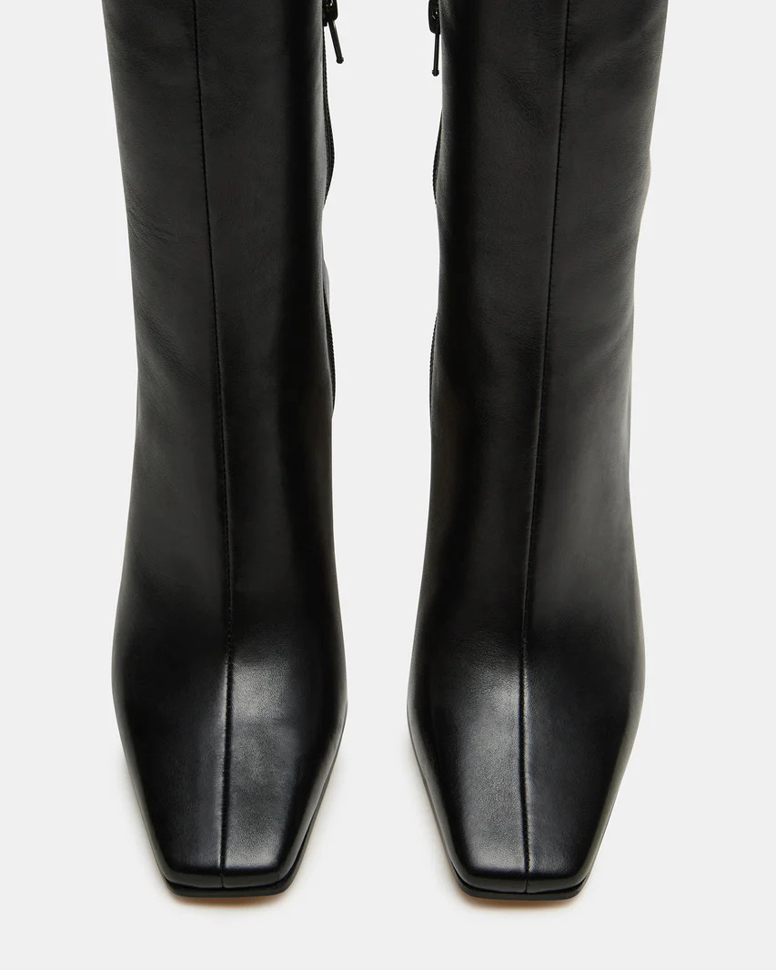 LIZETTE Black Leather Knee-High Boot | Women's Boots | Steve Madden (US)
