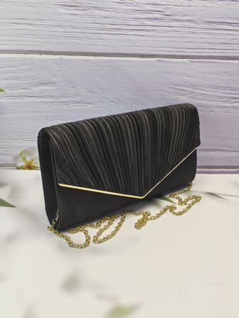 Fashionable Pleated Clutch Bag Crossbody Evening Bag With Chain Strap | SHEIN