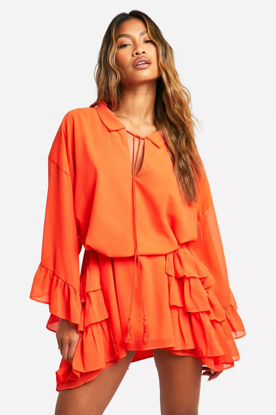 Ruffle Detail Smock Mini Dress | Boohoo.com (UK & IE)