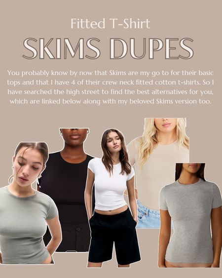 Skims fitted t-shirt dupes & the real deal linked below (my go to basics top)🤍 Must have wardrobe staples & basics#wardrobebasics #staples #tshirt #skims

#LTKfindsunder50 #LTKeurope #LTKstyletip