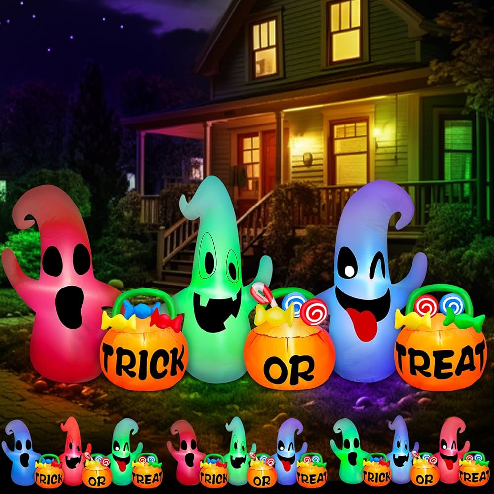 [ 3 Colors Changing Light ] TURNMEON 8 Ft Long Halloween Inflatables Three Ghosts with Pumpkin Ca... | Amazon (US)