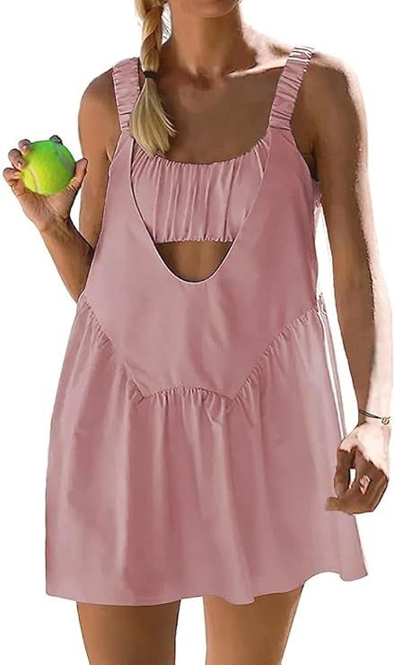 AnotherChill Womens Tennis Dress Built-In Bra and Shorts Pockets Workout Dresses Athletic Outfits... | Amazon (US)