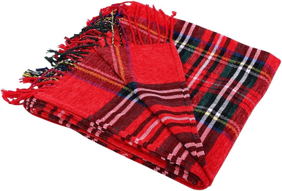 JUDYBRIDAL Plaid Chenille Throw Blanket, Extra Soft Cozy Knitted Decorative Blanket, All-Season D... | Amazon (US)