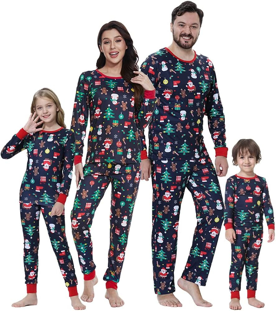 MyFav Christmas Pajamas for Family Cute Snowman Print Long Sleeve PJS Set | Amazon (US)