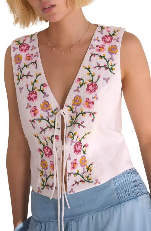 NEXT Floral Embroidered Front Tie Vest in White at Nordstrom, Size 12 Us | Nordstrom