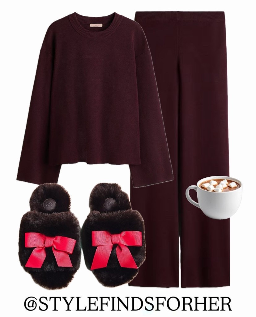 
Cosy stay at home loungewear outfit 🤎
Burgundy knit lounge set styled with fluffy bow slippers for the ultimate cosy night in. Perfect winter loungewear for relaxing at home, movie nights, hot chocolate evenings and comfy weekends. Soft knit co-ord, cosy slippers and chic stay-home outfit inspiration.

#LTKuk #LTKhome #LTKsale