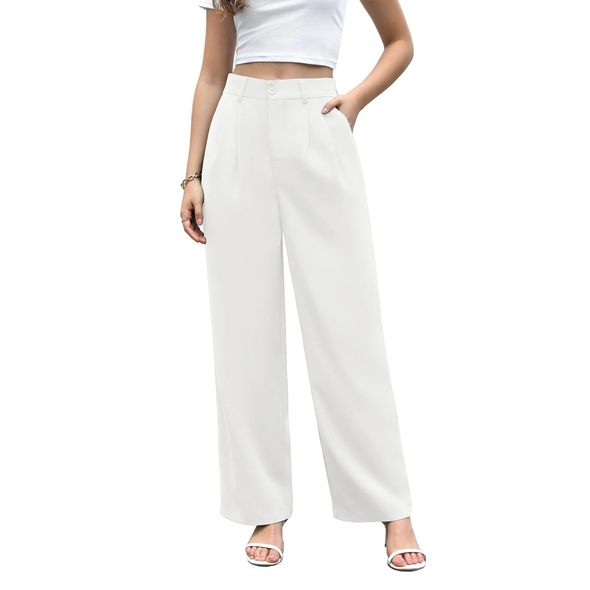 Uvplove Women's Work Trousers Loose Wide Leg Business Pants Breathable Suit Pants White-M - Walma... | Walmart (US)