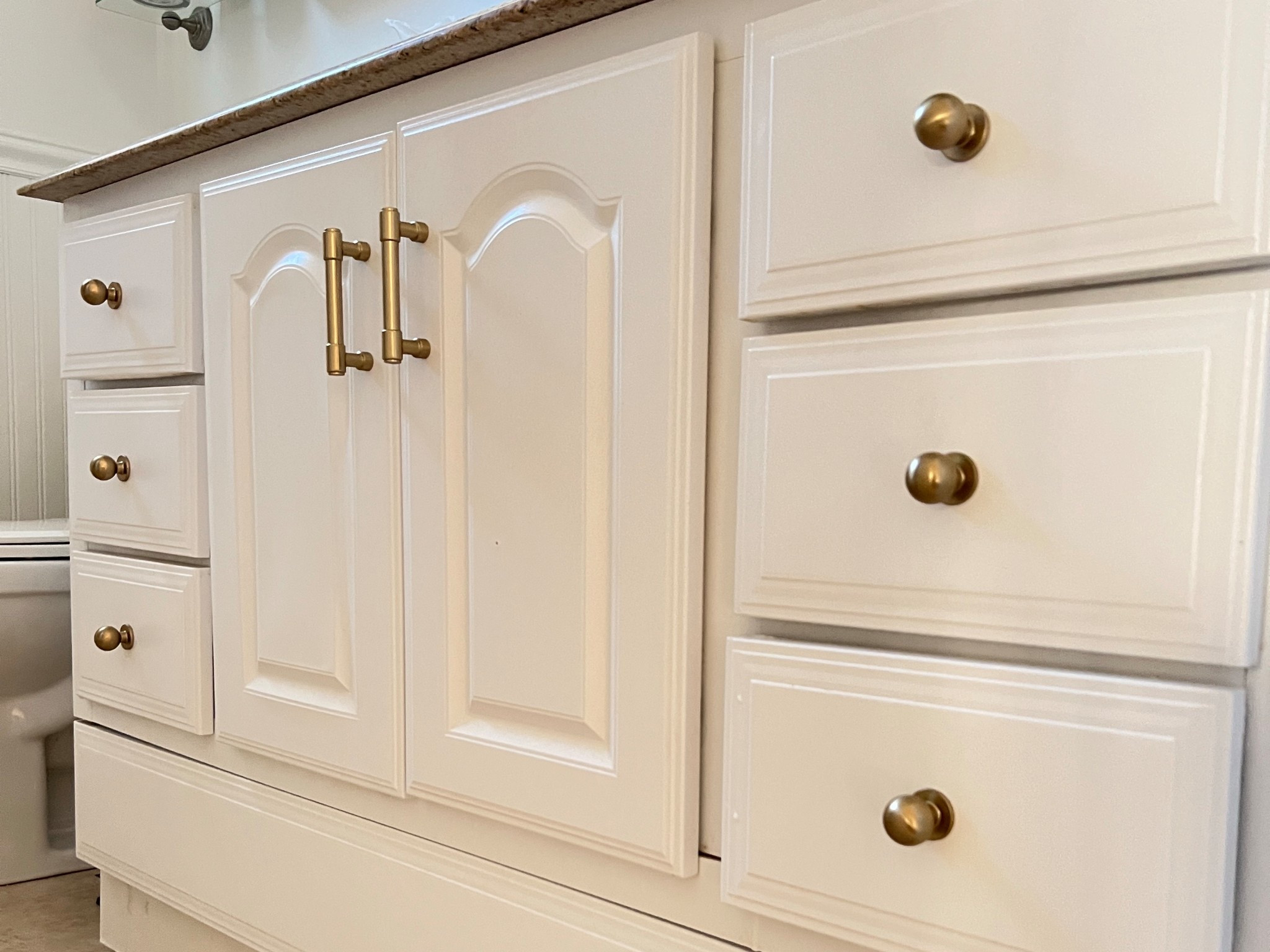 New Gold knobs and pulls for the white bathroom vanity upgrade. Bath home decor 

#LTKFindsUnder50 #LTKOver40 #LTKHome