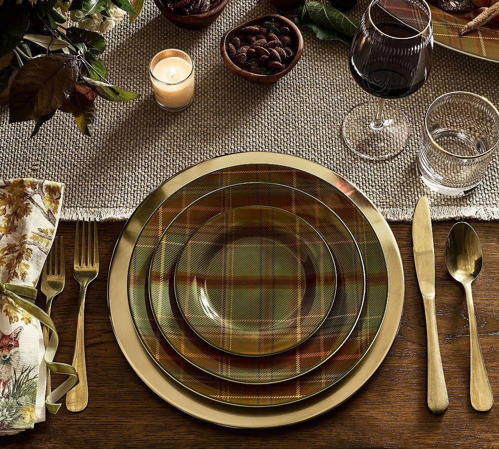 Woodrow Plaid Stoneware Appetizer Plates - Set of 4 | Pottery Barn CA