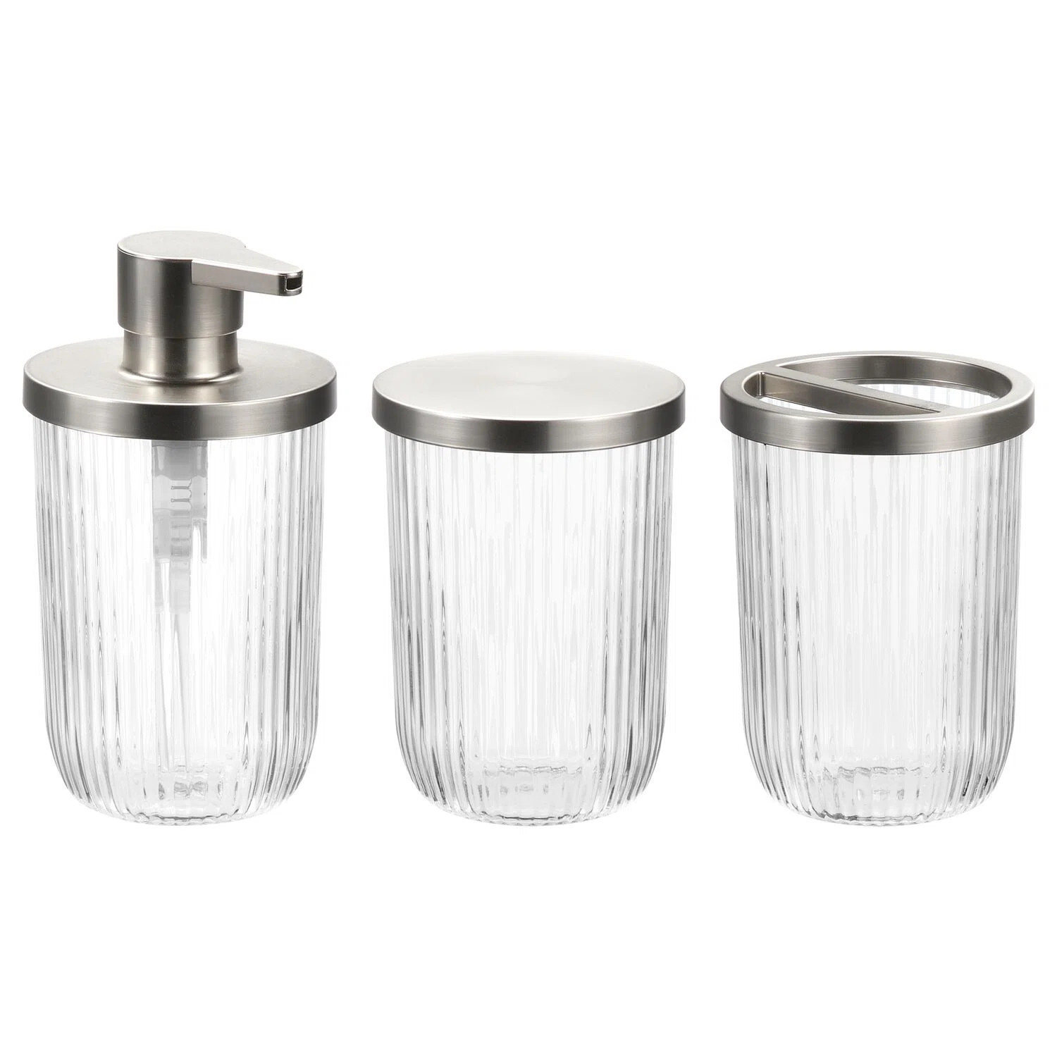 iDesign Fluted Glass Bathroom Accessory Set - Clear/Brushed Nickel | Wayfair North America