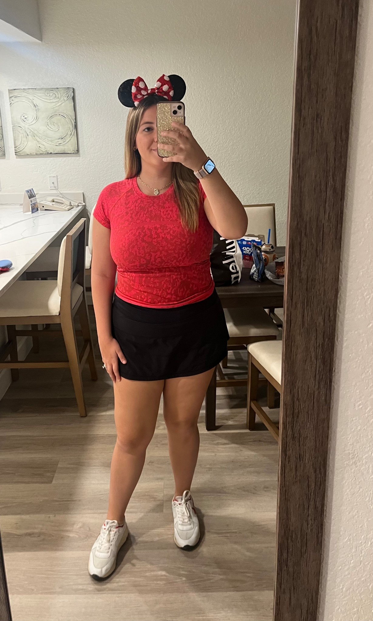 Lulu Lemon Disney outfit❤️🐭 Black lulu skirt with red swiftly and Minnie Ears🤩

#LTKMidsize #LTKActive #LTKStyleTip