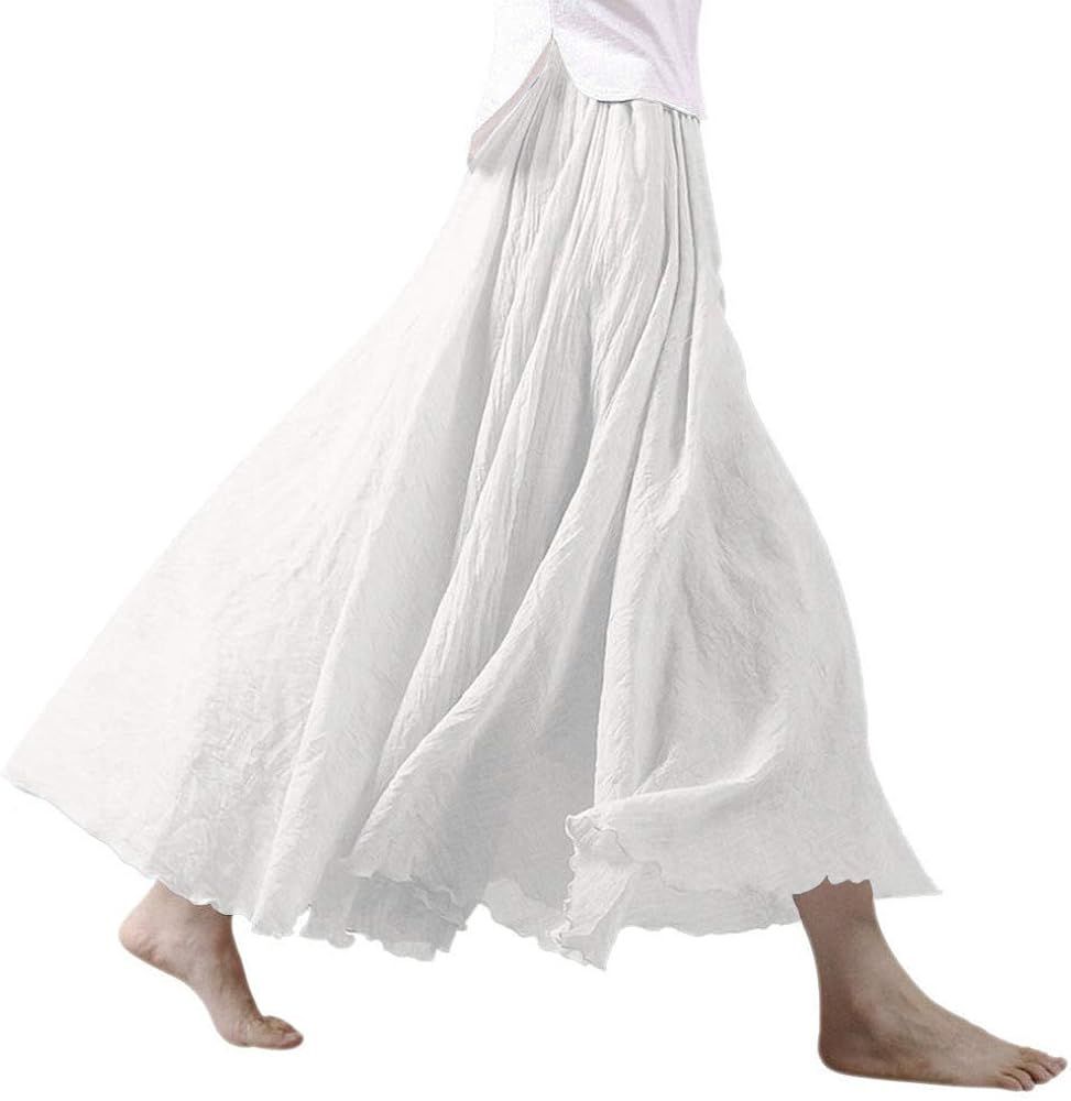 Ezcosplay Women Bohemian Beach A-Line Dress Double Layer Elastic Waist Long Maxi Skirt | Amazon (US)