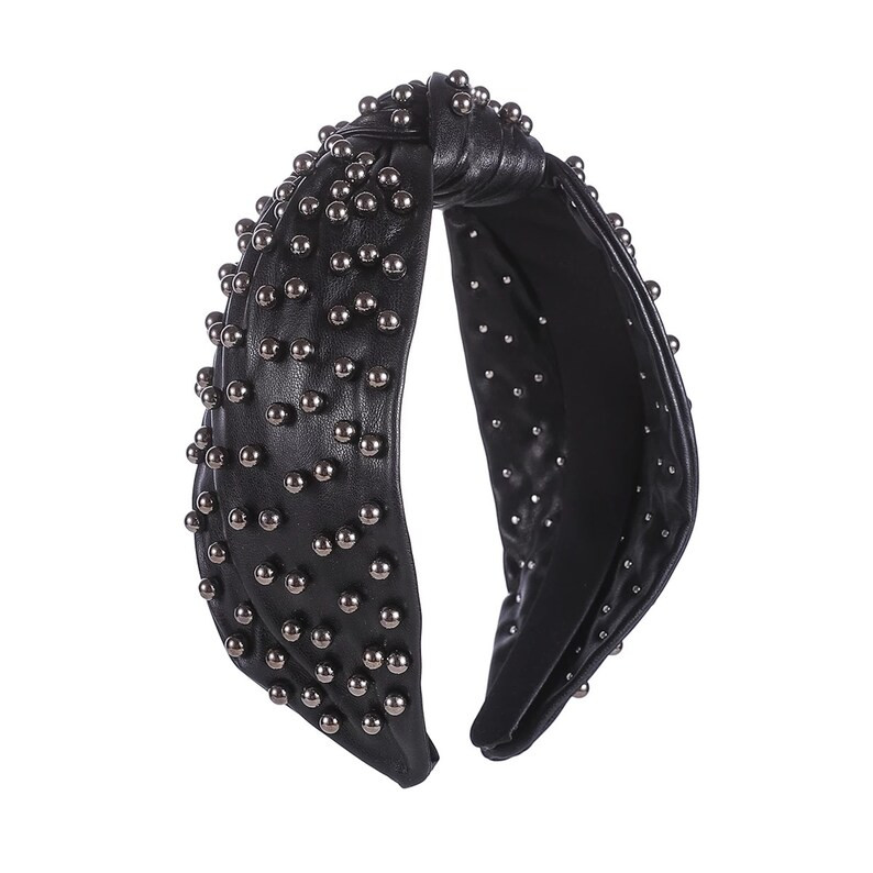 Vegan Leather Pearl Knotted Headband - Bling Leather Headband - Rhinestone Leather Headband - Black  | Etsy (US)