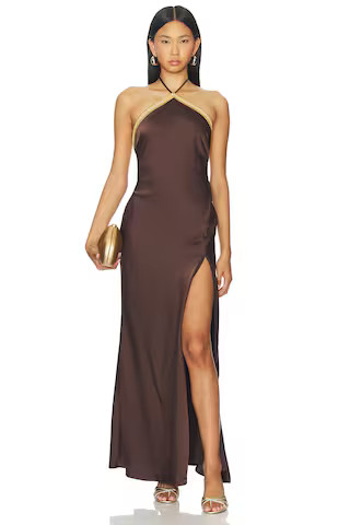 Runaway The Label Shae Halter Maxi Dress in Bitter Chocolate from Revolve.com | Revolve Clothing (Global)
