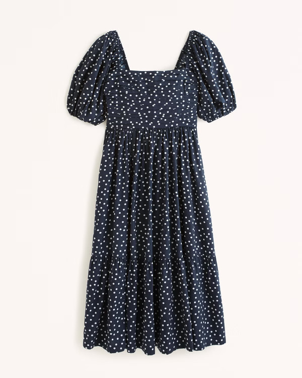 Emerson Poplin Puff Sleeve Midi Dress | Abercrombie & Fitch (US)